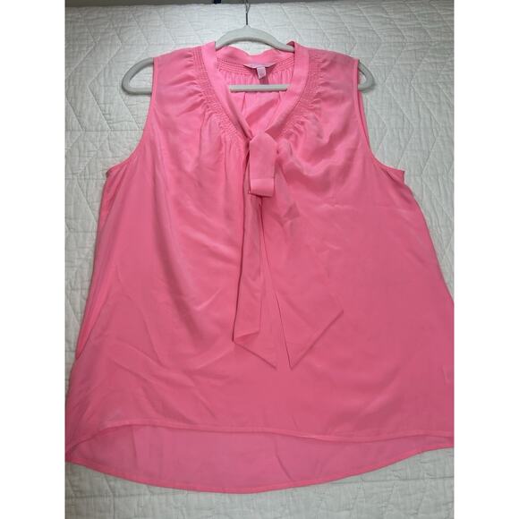 Lilly Pulitzer Dahlia Tie Neck Silk Blouse Women L Sleeveless Lightweight Tunic - Picture 1 of 6